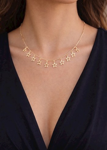 Altın Renkli Zincir Detaylı Yıldız Kolye - Görsel 2