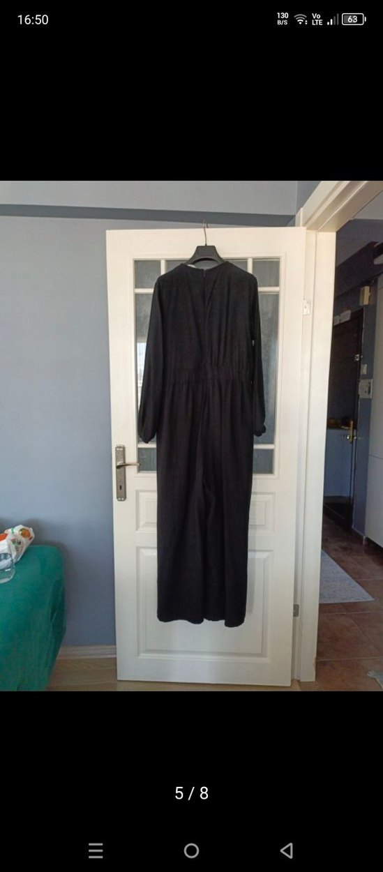 Siyah Uzun Keten tulum, Uzun Kollu, Salaş Kesim bol paça — görsel 9/10