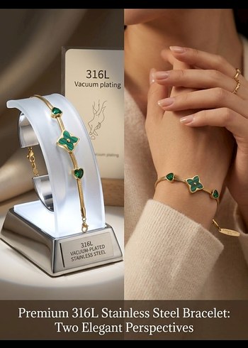 Accessorize  Zarif 316l Celik Yesil Cicekli Bileklik