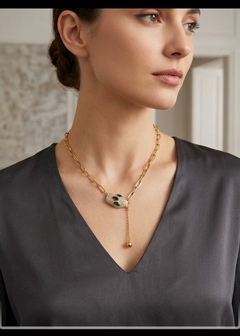 Accessorize  Celik Altin Tonlu İnci Detayli Yilan Kolye