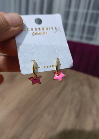 Accessorize Mini Pembe Yıldızlı Parlak Küpeler
