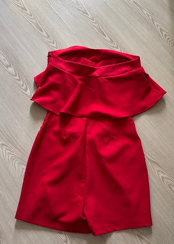 Kırmızı Straplez Mini Tulum - Görsel 2