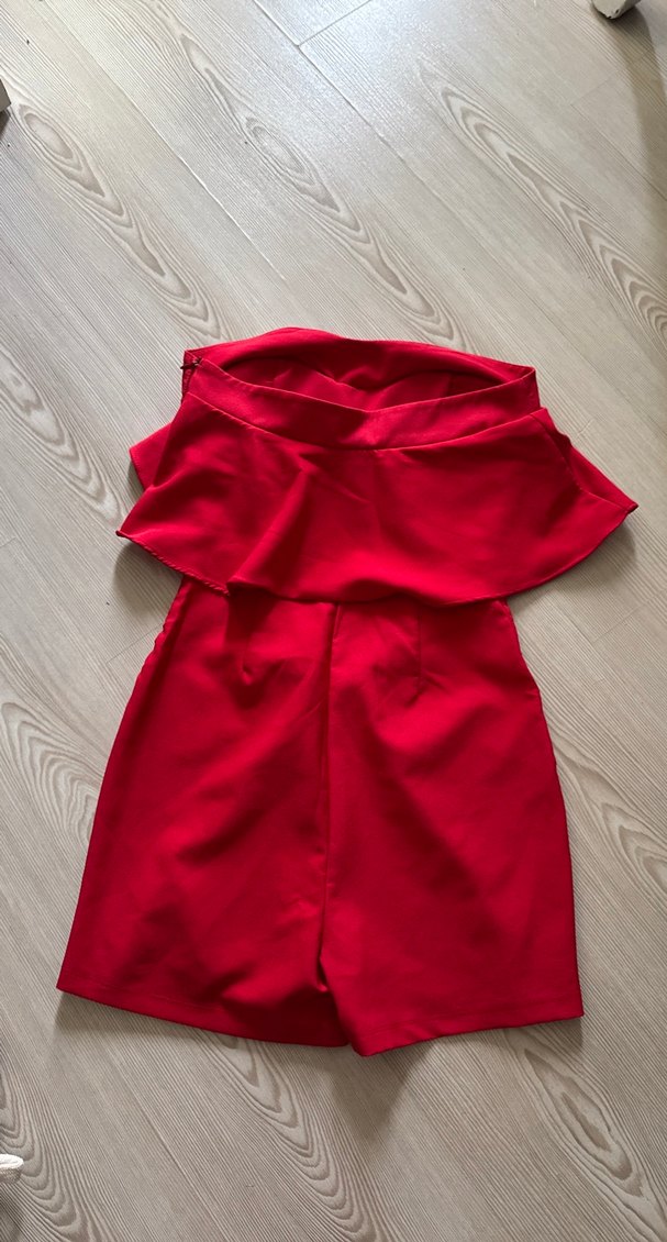 Kırmızı Straplez Mini Tulum - Görsel 2