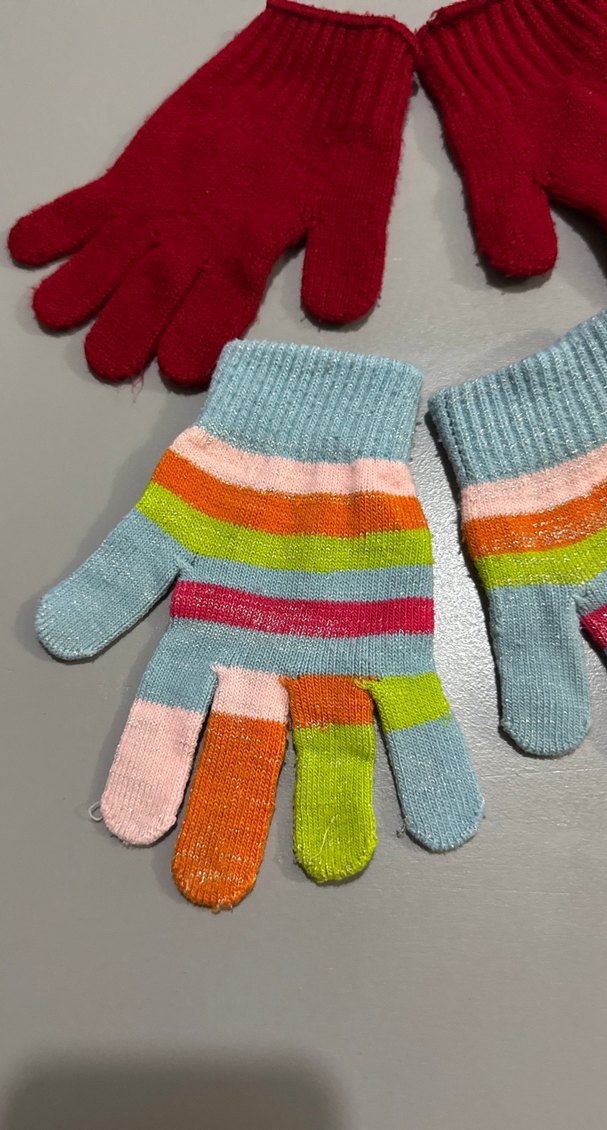 Kız Çocuk Renkli ve Kırmızı Örgü Eldivenler - Görsel 2