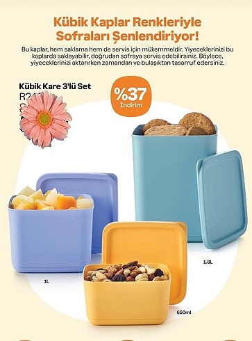 Tupperware Tupperware Kübik kare 3Lü Set