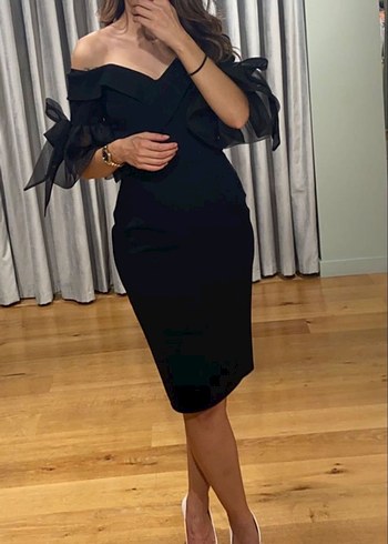 Fiyonklu Siyah Straplez Midi Elbise - Görsel 2
