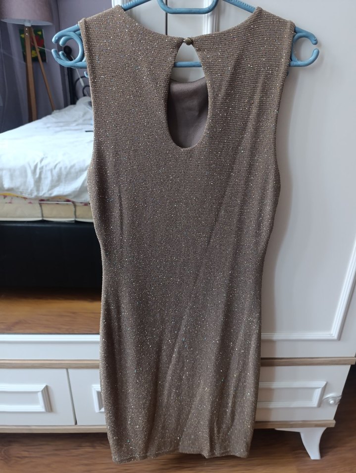 V Yaka Drapeli Kahverengi Kadın Triko Elbise - Görsel 3