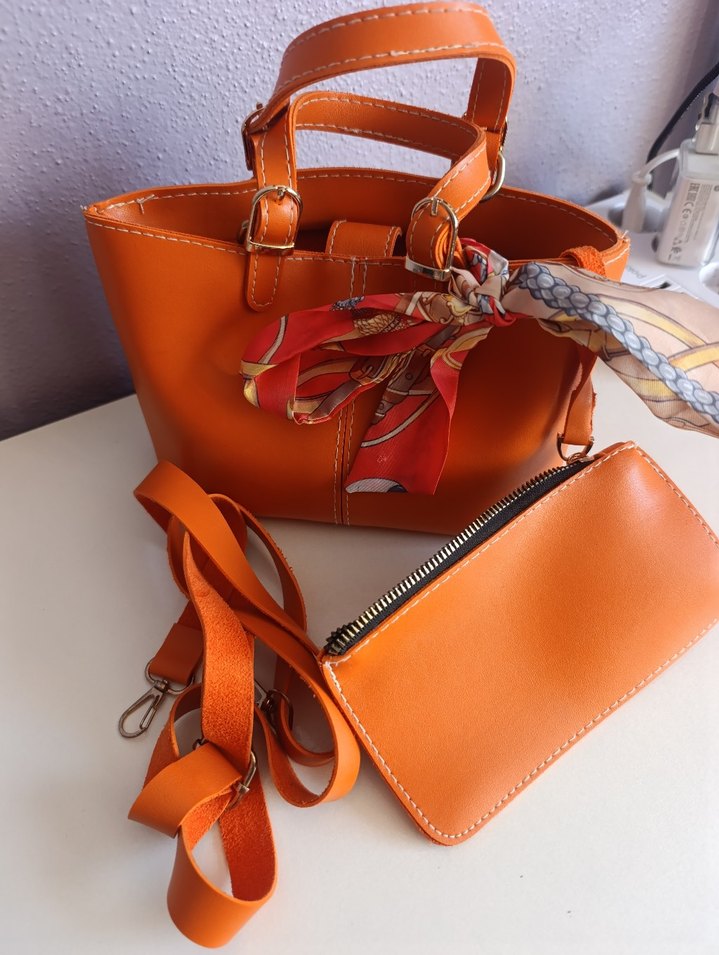 Turuncu Deri Bohem Kadın Çanta - Görsel 2