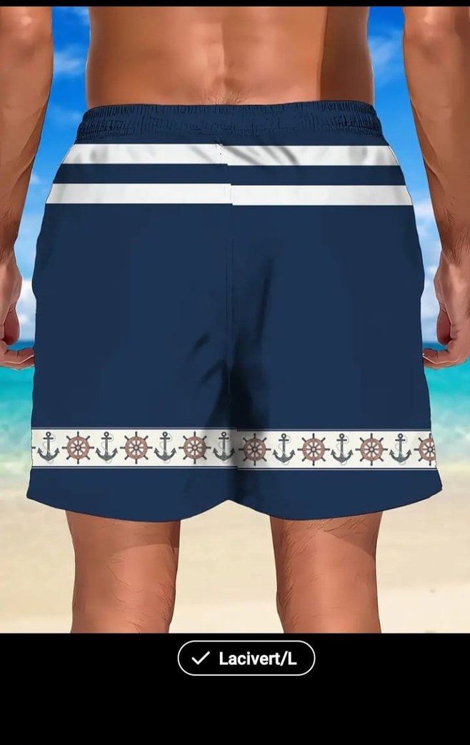 Lacivert Bağcıklı Erkek Deniz Şortu - Görsel 2