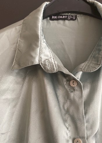 Mint yeşili Düğmeli İpek Görünümlü Kadın Gömlek - Görsel 2