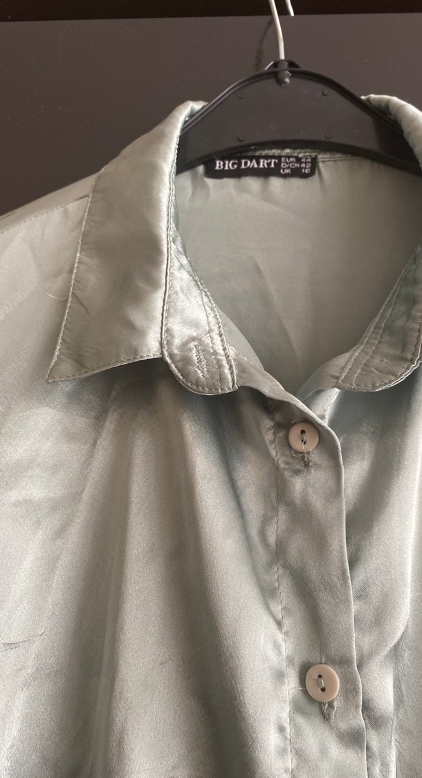 Mint yeşili Düğmeli İpek Görünümlü Kadın Gömlek - Görsel 2