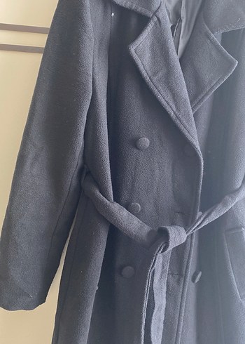 Kuşaklı Siyah Uzun Kaban - Görsel 2