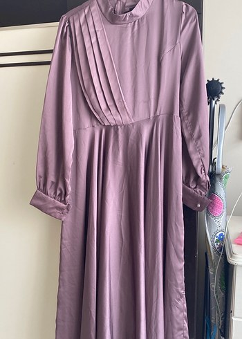Mor Uzun Kollu Pilili Kadın Elbise - Görsel 2