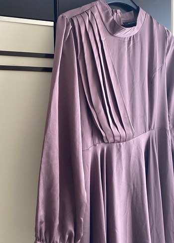 Mor Uzun Kollu Pilili Kadın Elbise - Görsel 3