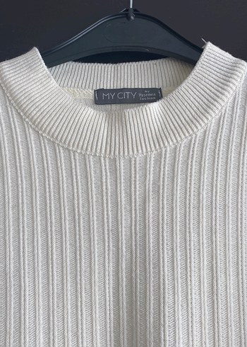 Beyaz Uzun Kollu Örme Kadın Kazak - Görsel 2