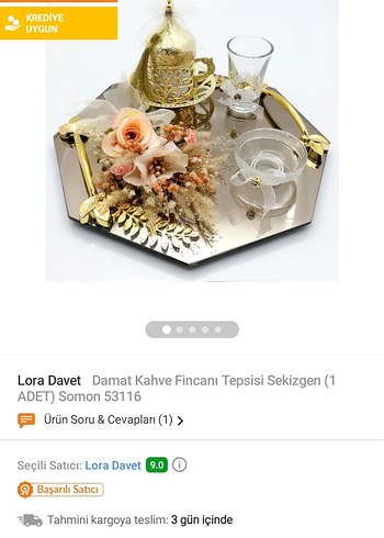 Altın Renk Sekizgen Damat Kahve Fincanı Tepsisi
