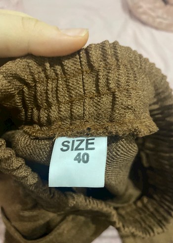 Düğmeli Bej Keten Kadın Kumaş Pantolon - Görsel 3