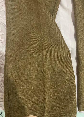 Düğmeli Bej Keten Kadın Kumaş Pantolon - Görsel 2