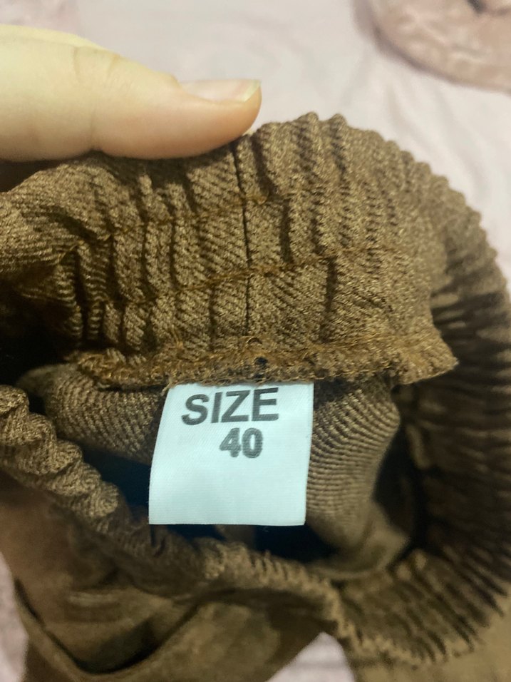 Düğmeli Bej Keten Kadın Kumaş Pantolon - Görsel 3