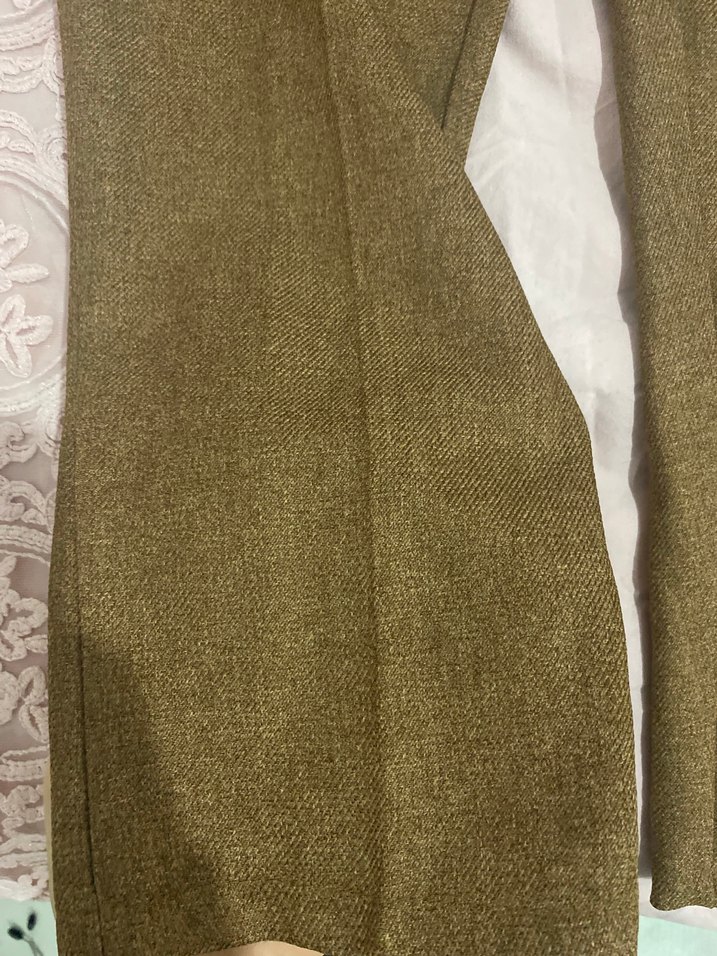 Düğmeli Bej Keten Kadın Kumaş Pantolon - Görsel 2