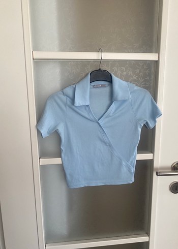 Diğer Mavi Mini Kısa Kollu Polo Yaka Kadın Gömlek