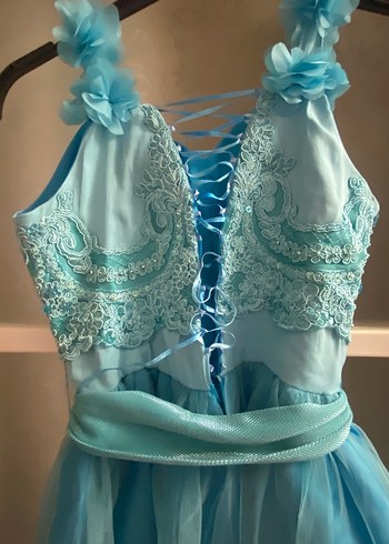 Uzun Mavi İşlemeli Straplez Abiye Elbise - Görsel 11