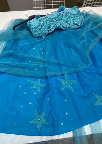 Uzun Mavi İşlemeli Straplez Abiye Elbise - Görsel 8