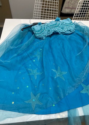 Uzun Mavi İşlemeli Straplez Abiye Elbise - Görsel 9