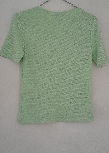 Kadın Yeşil Kısa Kollu Keten Tişört - Görsel 2