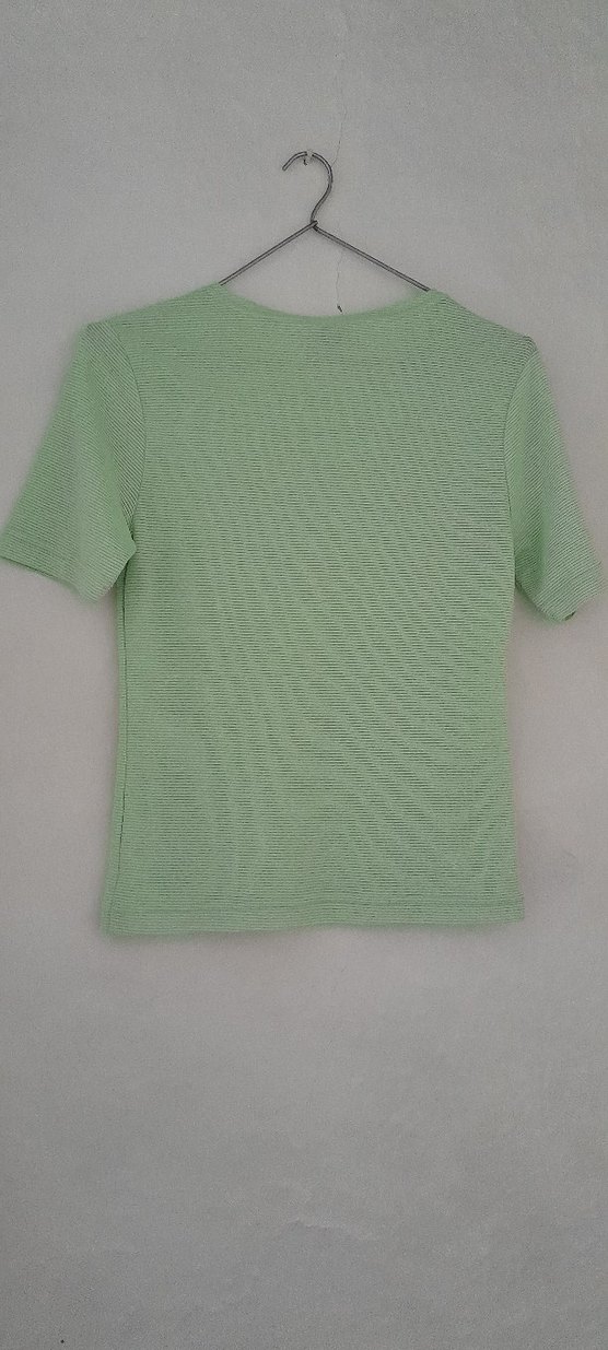 Kadın Yeşil Kısa Kollu Keten Tişört - Görsel 2