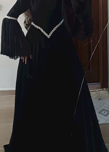 Abiye Uzun Siyah Gotik Drapeli Elbise