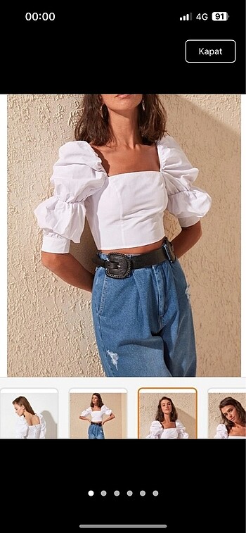 Crop balon kollu bluz