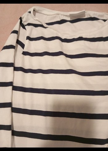 Çizgili dirsek kollu Tişört - Görsel 2