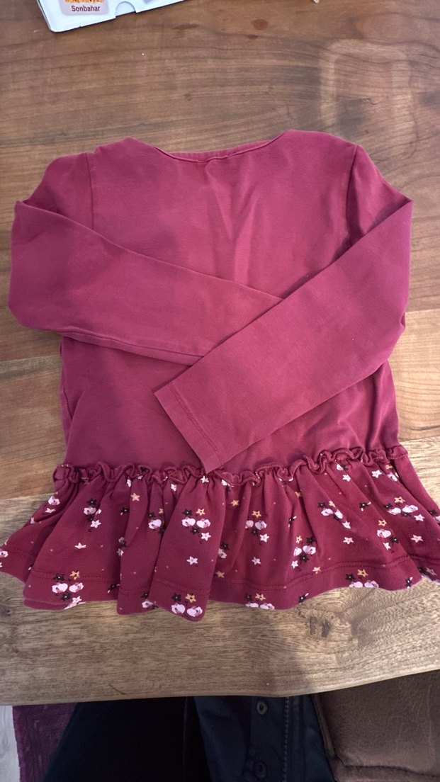 Bordo Kız Çocuk Uzun Kollu Fırfırlı Tişört - Görsel 4