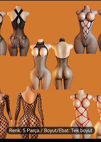 5 Parça Siyah Seksi Fileli Bodysuit Seti - Görsel 2