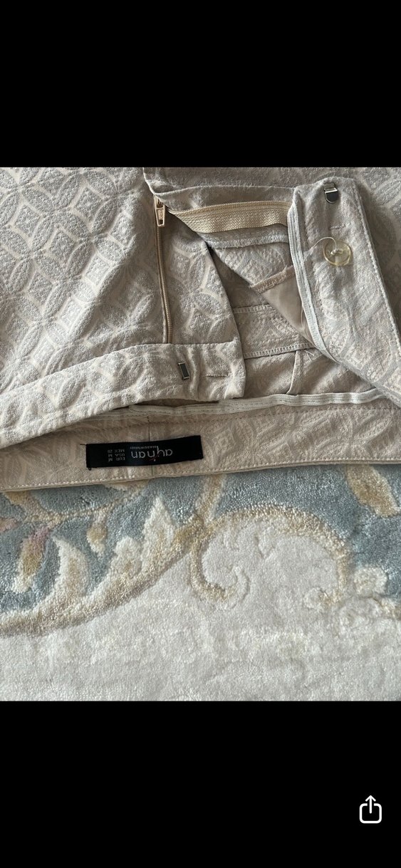 Dantel Detaylı Bej Keten Kadın Pantolon - Görsel 3