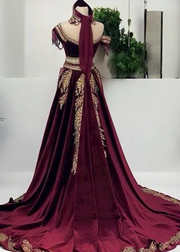 Bordo Uzun Kollaksız Nakışlı Kadın Hint Elbisesi