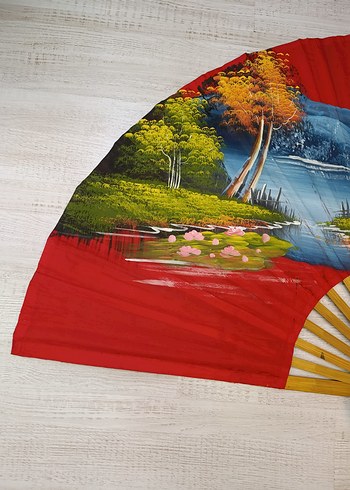 Ahşap Saplı Dekoratif Yelpaze Duvar Süsü - Görsel 2