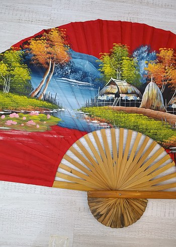 Ahşap Saplı Dekoratif Yelpaze Duvar Süsü - Görsel 3