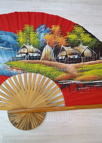 Ahşap Saplı Dekoratif Yelpaze Duvar Süsü - Görsel 4