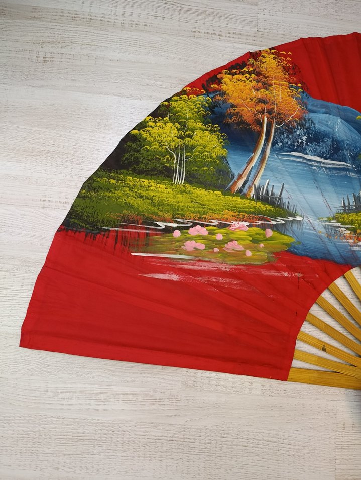 Ahşap Saplı Dekoratif Yelpaze Duvar Süsü - Görsel 2