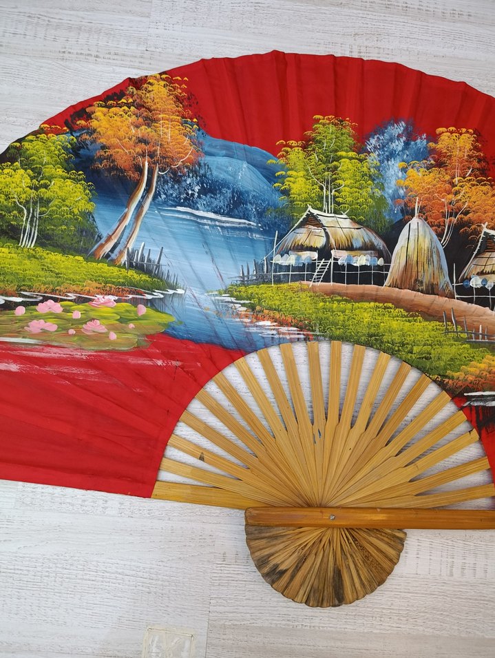 Ahşap Saplı Dekoratif Yelpaze Duvar Süsü - Görsel 3