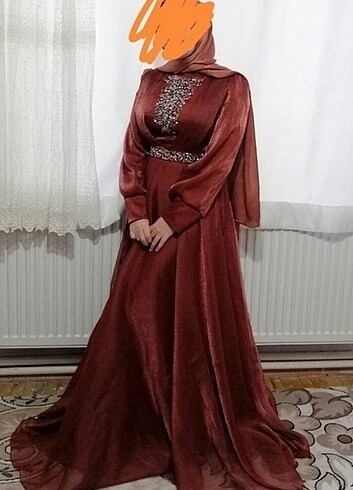 Kiremit rengi tesettür abiye 