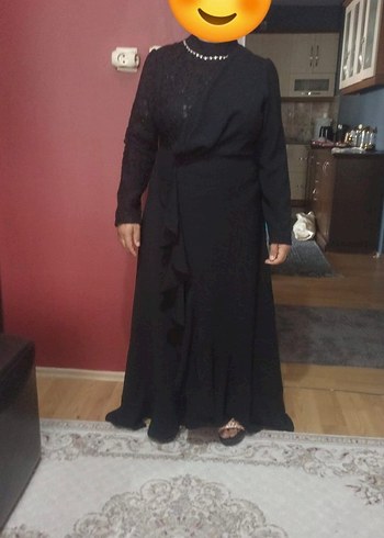 Uzun Kollu Siyah Gotik Drape Kadın Abiye Elbise