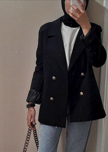 Siyah Düğmeli Kadın Blazer Ceket - Görsel 3