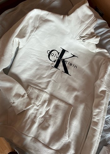 Calvin Klein Beyaz Pamuklu Kapüşonlu Sweatshirt - Görsel 2