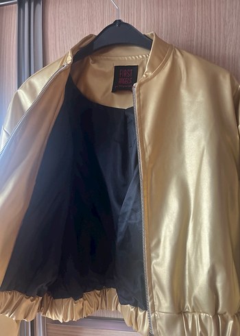 Twist Model Kadın Parlak Altın Deri Mini Ceket - Görsel 2