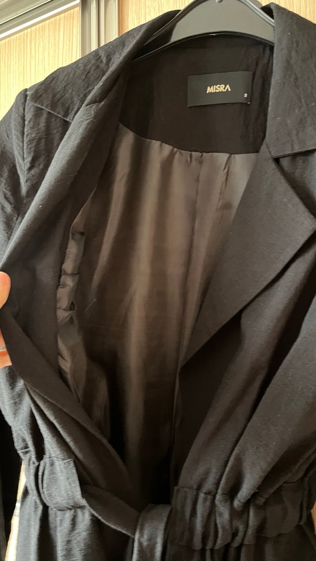 Kemerli Siyah Midi Keten Ceket - Görsel 3