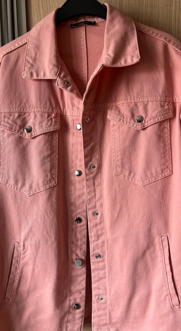 Pembe Düğmeli Kadın Denim Ceket - Görsel 2