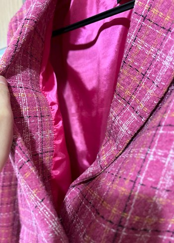 Pembe Ekose Düğmeli Kadın Blazer Ceket - Görsel 3